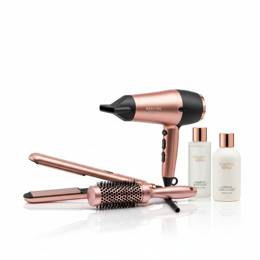 Combo Profesional Keratina: Plancha Alisadora + Cepillo Térmico + Secador de Pelo